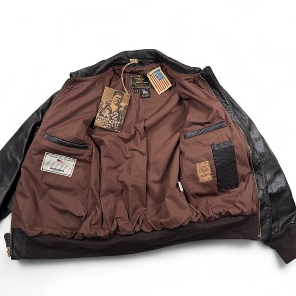 Cockpit U.S.A.F. 21st Century A-2 Jacket Goatskin Leather Black Mens 38 USA NWT - Picture 9 of 16